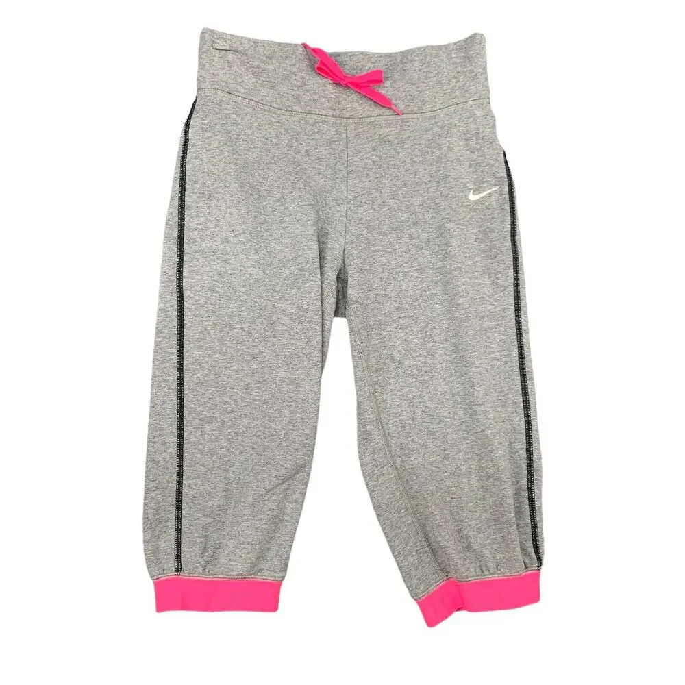 Nike Capri Sweatpants Girls L Large Gray Dri Fit Victory Cotton Nylon Blend Pant